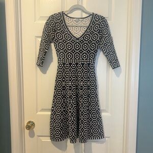 Boden Navy and White Patterned Dress Mini 3/4 Sleeve Size 2R